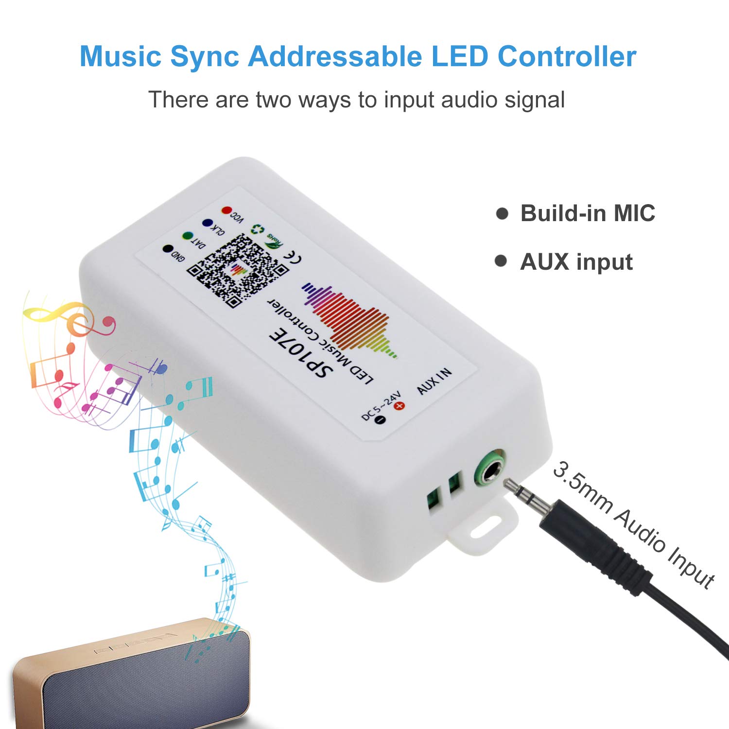 DC5-24V SP107E Wireless Bluetooth SPI Music Spectrum Controller For Addressable WS2812B SK6812 LED Strip Lights DC5-24V SP107E Wireless Bluetooth SPI Music Spectrum Controller For Addressable WS2812B SK6812 LED Strip Lights